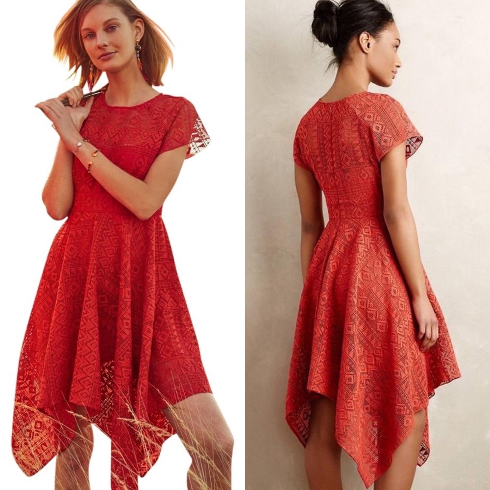 Anthropologie Red Lace Dress